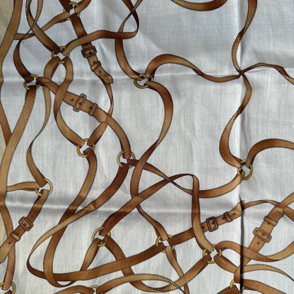 Burberry Beige and Brown Belt Pattern Cotton Scarf Handkerchief 22”x22” NEW - Picture 5 of 8